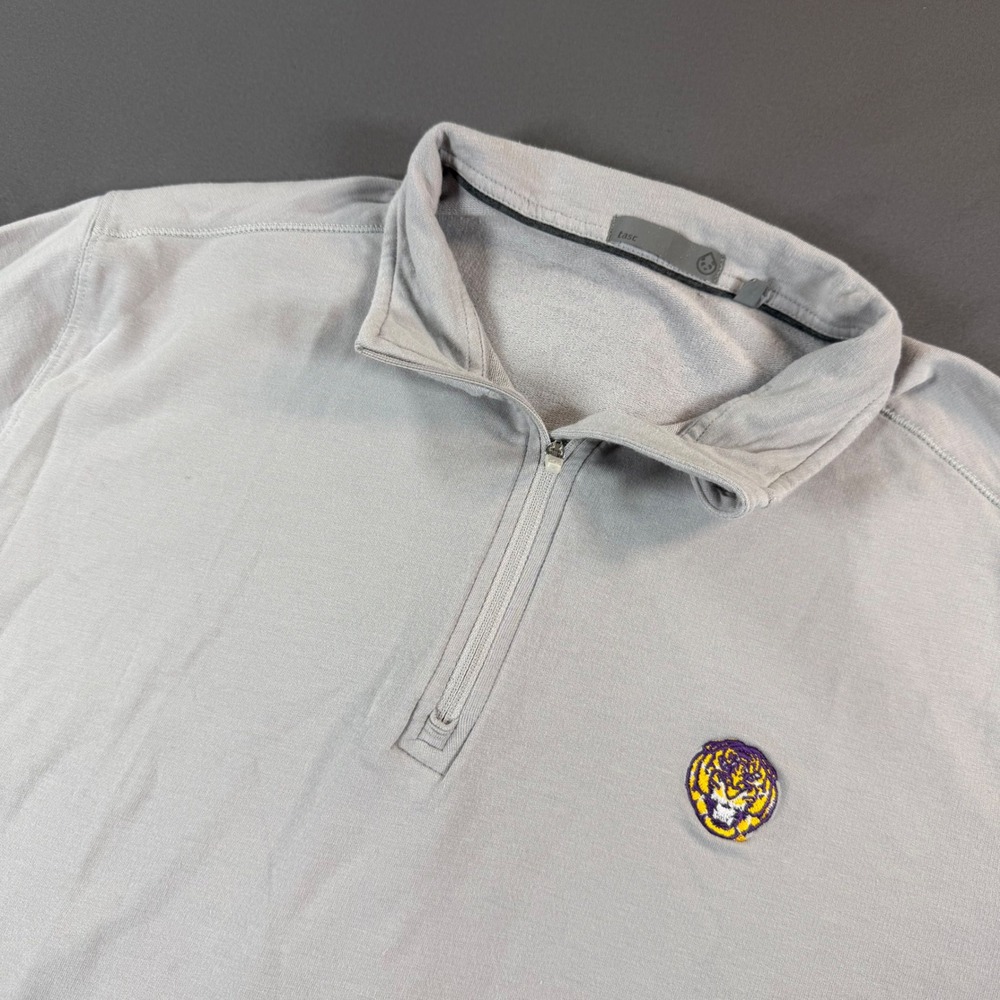 Tasc Performance Mens Gray Bamboo Cotton Quarter Zip LSU Tigers Pullover Large